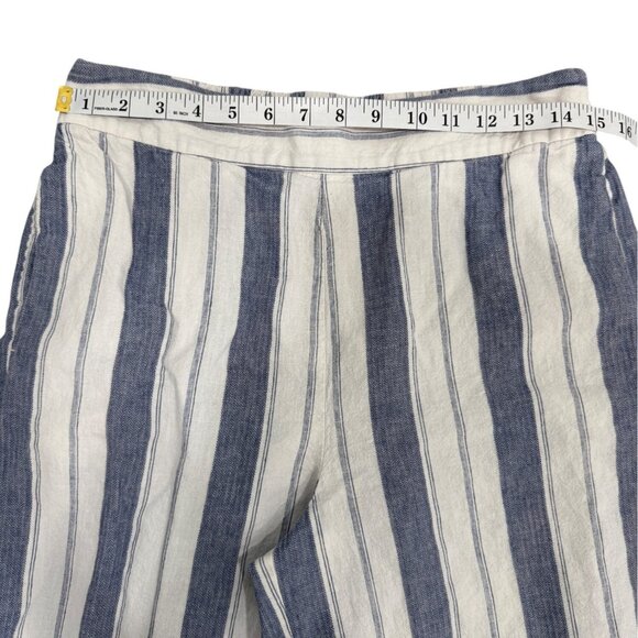 Madewell Womens Striped Wide-Leg Cropped Pants Linen Blend Blue White Size L - Picture 4 of 7